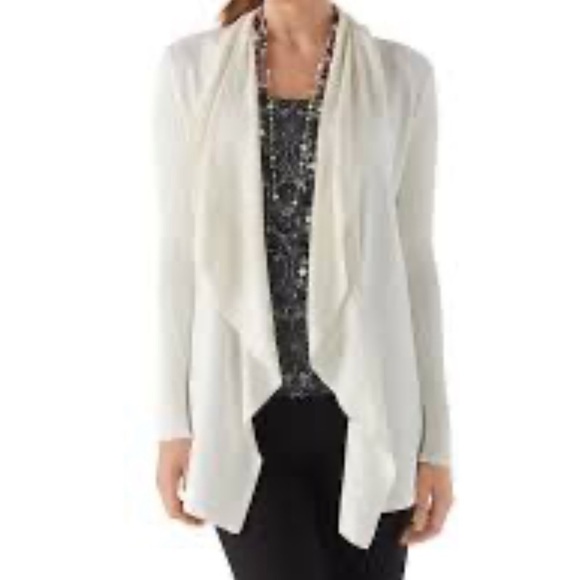 White House Black Market Draped collar cover up light long cardigan sweater Sz M - Picture 1 of 9
